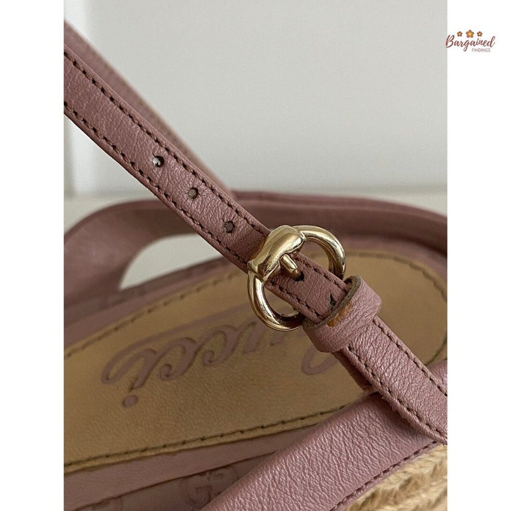 Authentic GUCCI Pink Micro-Guccissima Leather Wedge Espadrille Sandals 38.5/8.5 - Picture 7 of 14